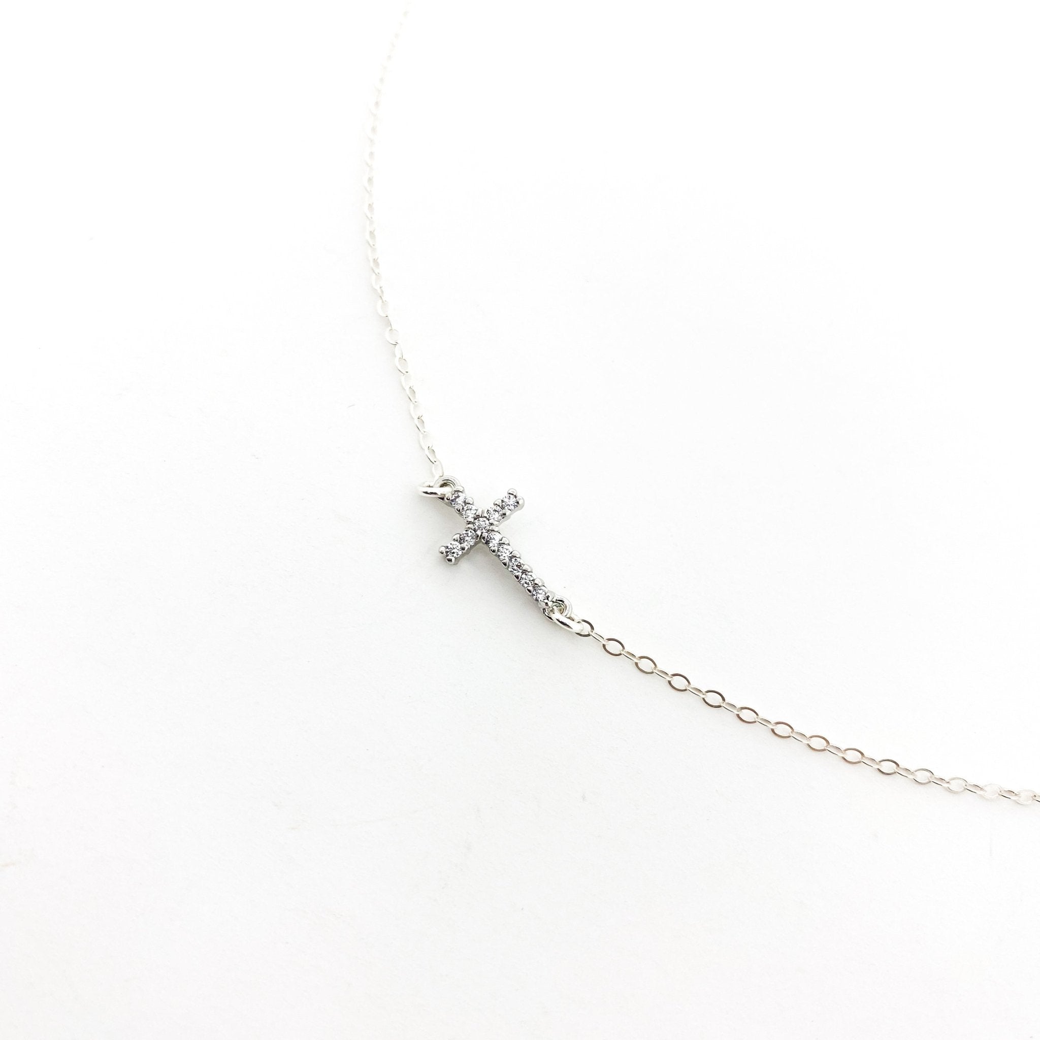 Rosalie Held Rhinestone Cross Necklace | Silver - MTT Collective