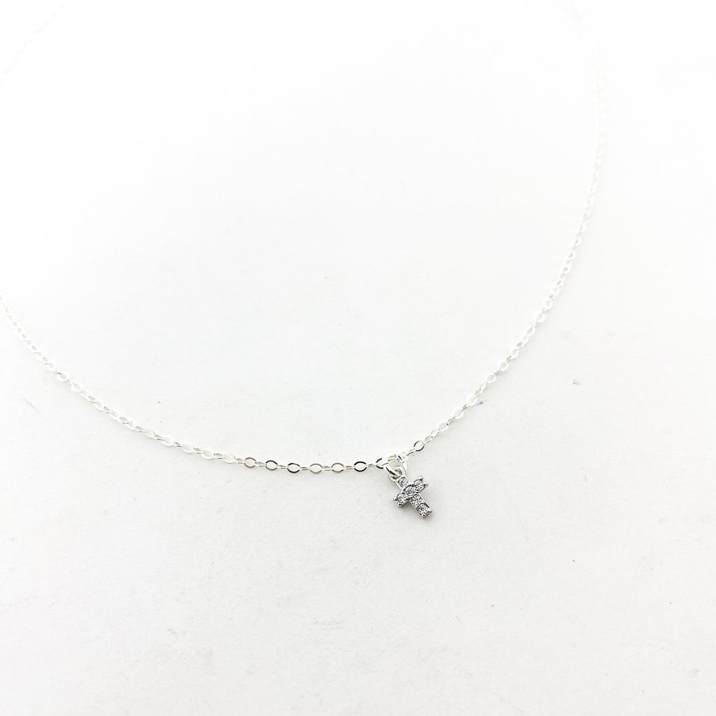 Ruth Mini Rhinestone Cross Necklace | Silver - MTT Collective