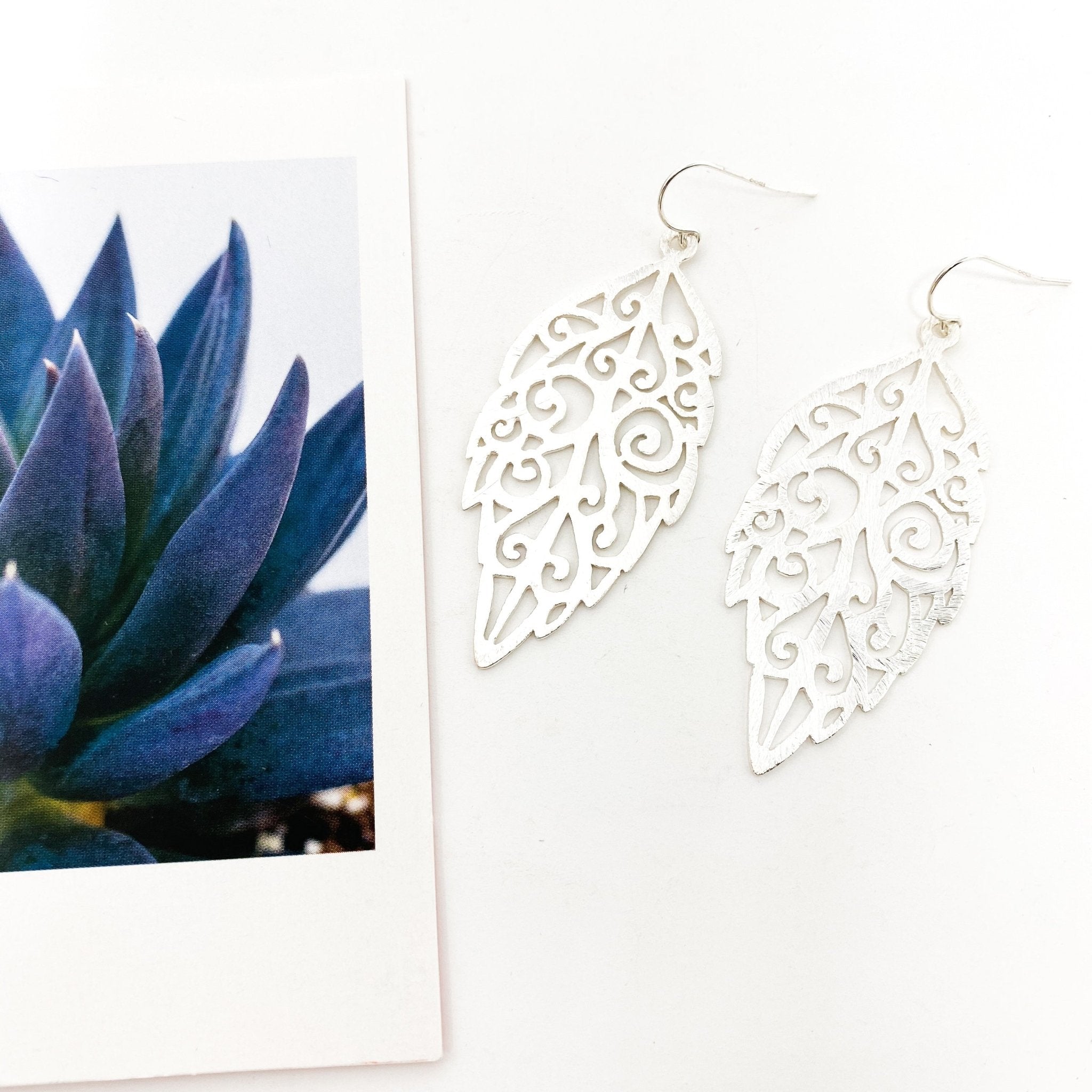 Sabrina Brushed Leaf Earrings | Silver - MTT Collective