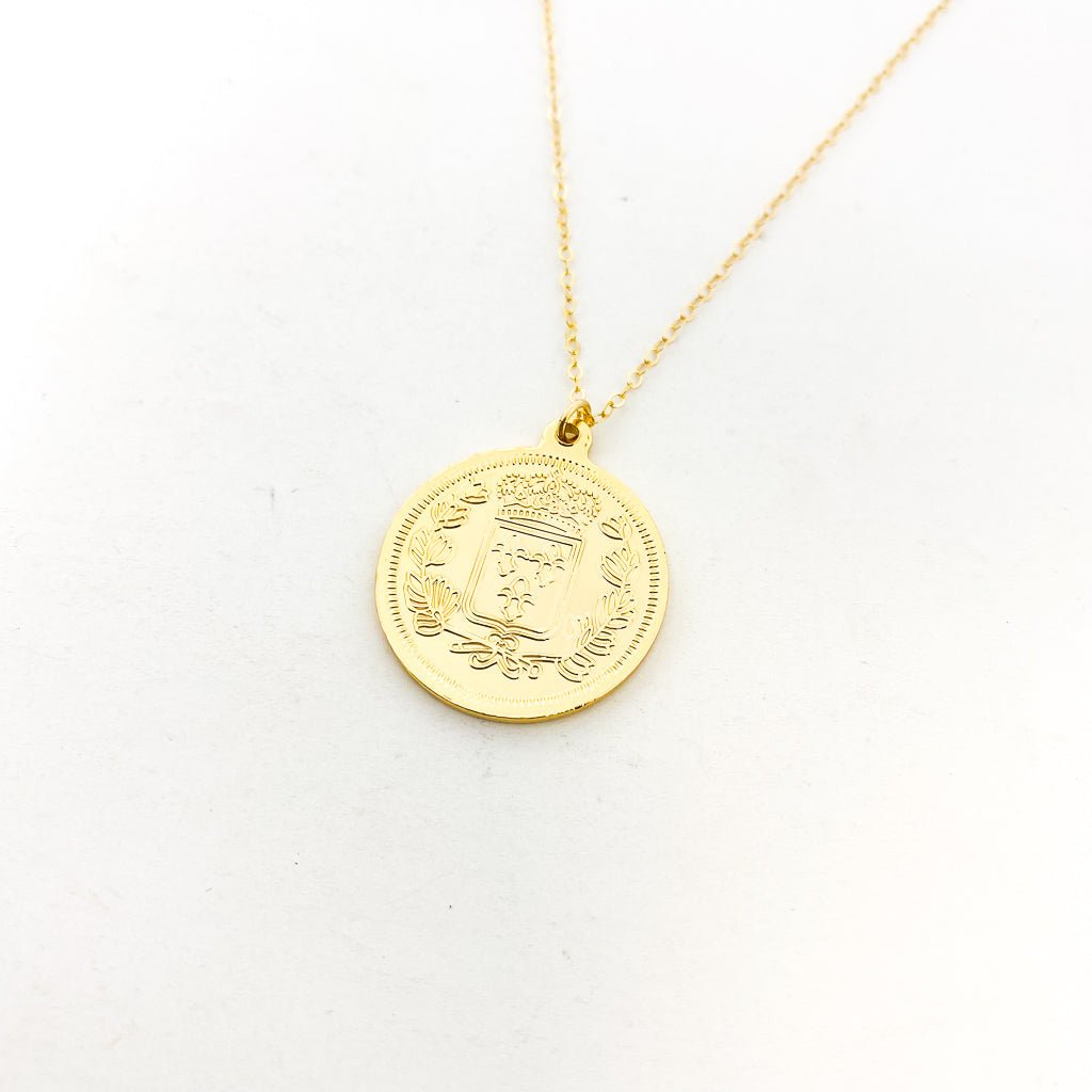 Shayla Large Double - Sided Francaise Coin Necklace | Gold - MTT Collective