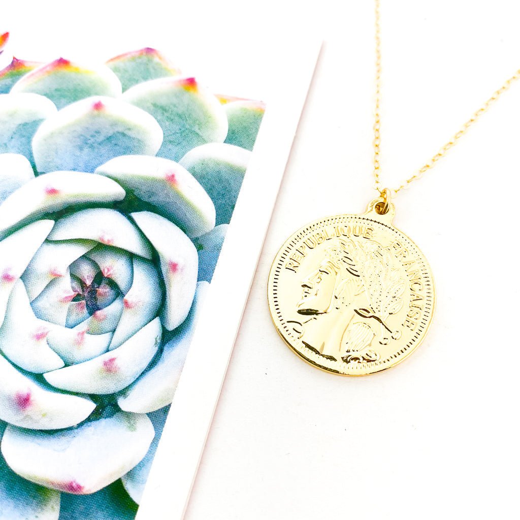 Shayla Large Double - Sided Francaise Coin Necklace | Gold - MTT Collective