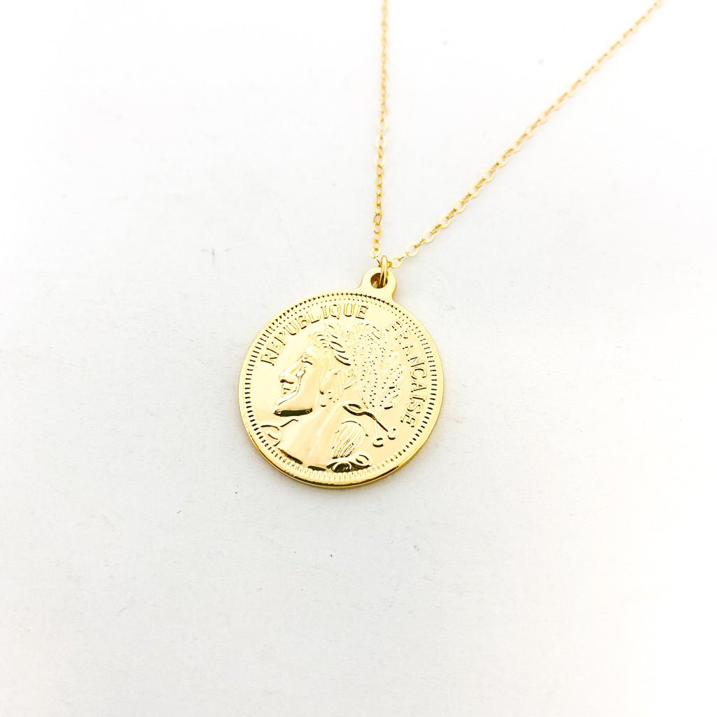 Shayla Large Double - Sided Francaise Coin Necklace | Gold - MTT Collective