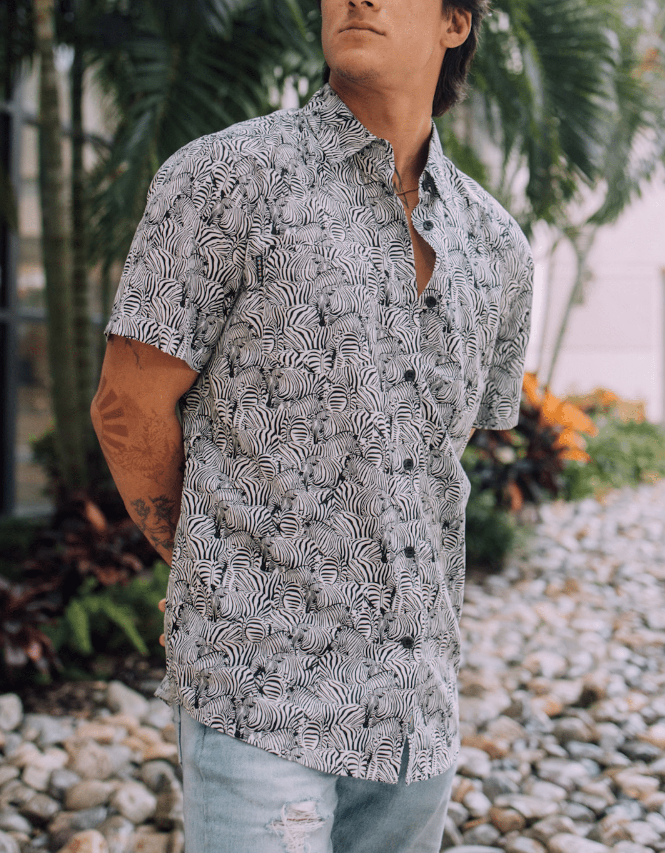 Too Many Lines - Zebra Black 7 Seas Button Up - MTT Collective