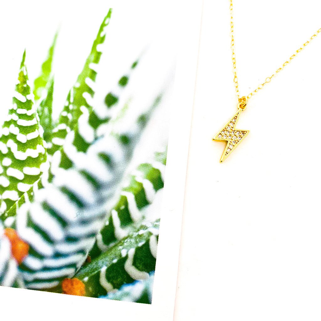 Veda Large Rhinestone Lightning Bolt Necklace | Gold - MTT Collective