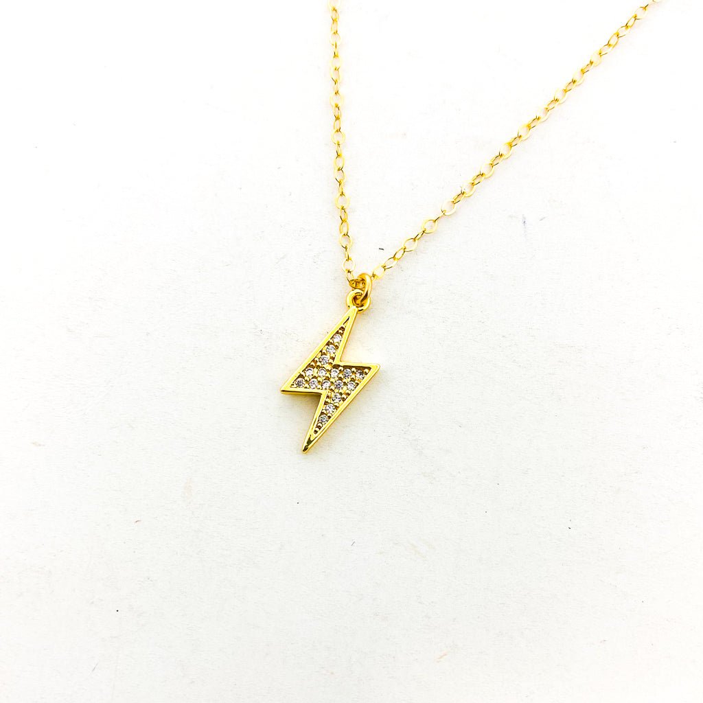Veda Large Rhinestone Lightning Bolt Necklace | Gold - MTT Collective